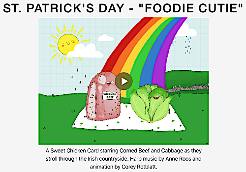 Sweet Chicken St Patrick's Day e-Card featuring Harp Music by Anne Roos
