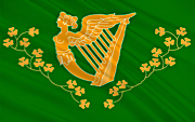 Golden Irish harp on green flag